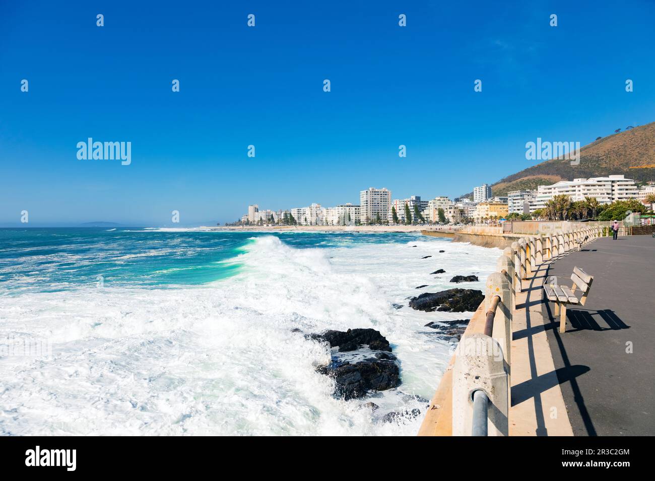 View of Sea Point promenade on the Atlantic Seaboard of Cape Town South Africa Stock Photo