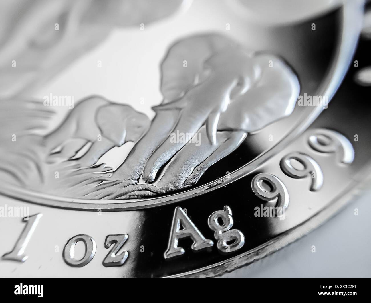 Macro Close up of a 999% Silver Bullion Coin Stock Photo