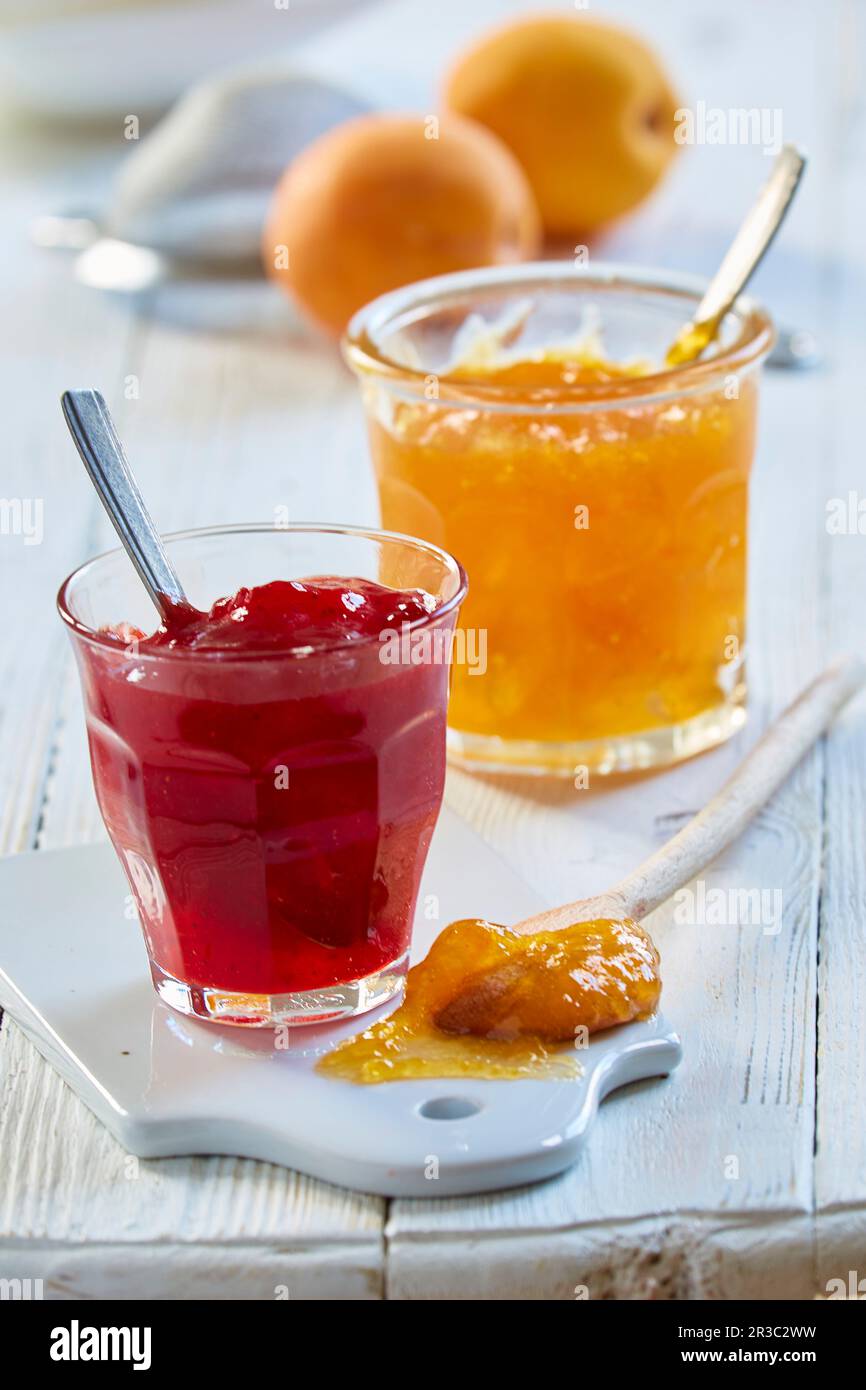 Berry jam and apricot jam Stock Photo
