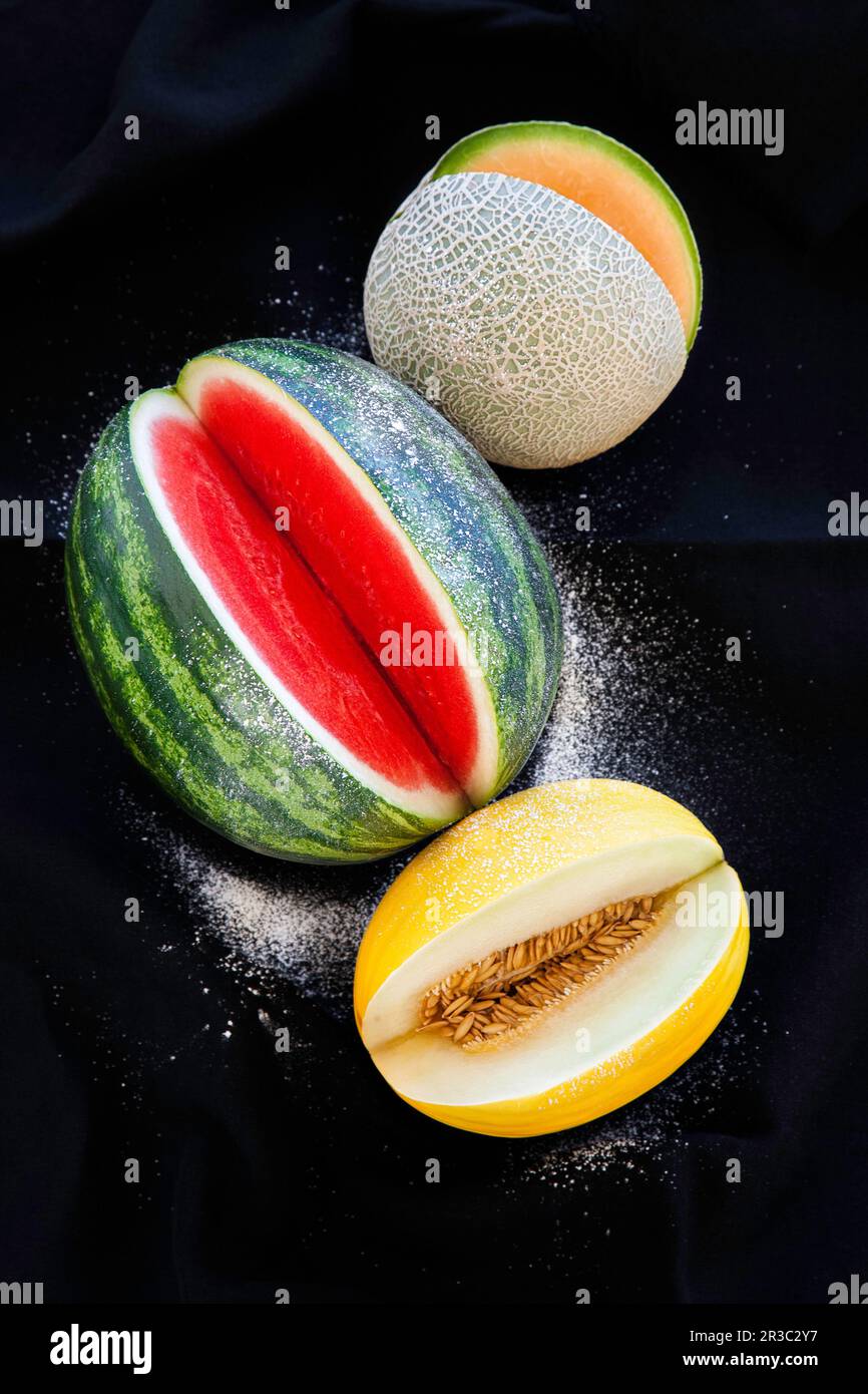 Watermelon, Galia melon, honeydew melon Stock Photo Alamy