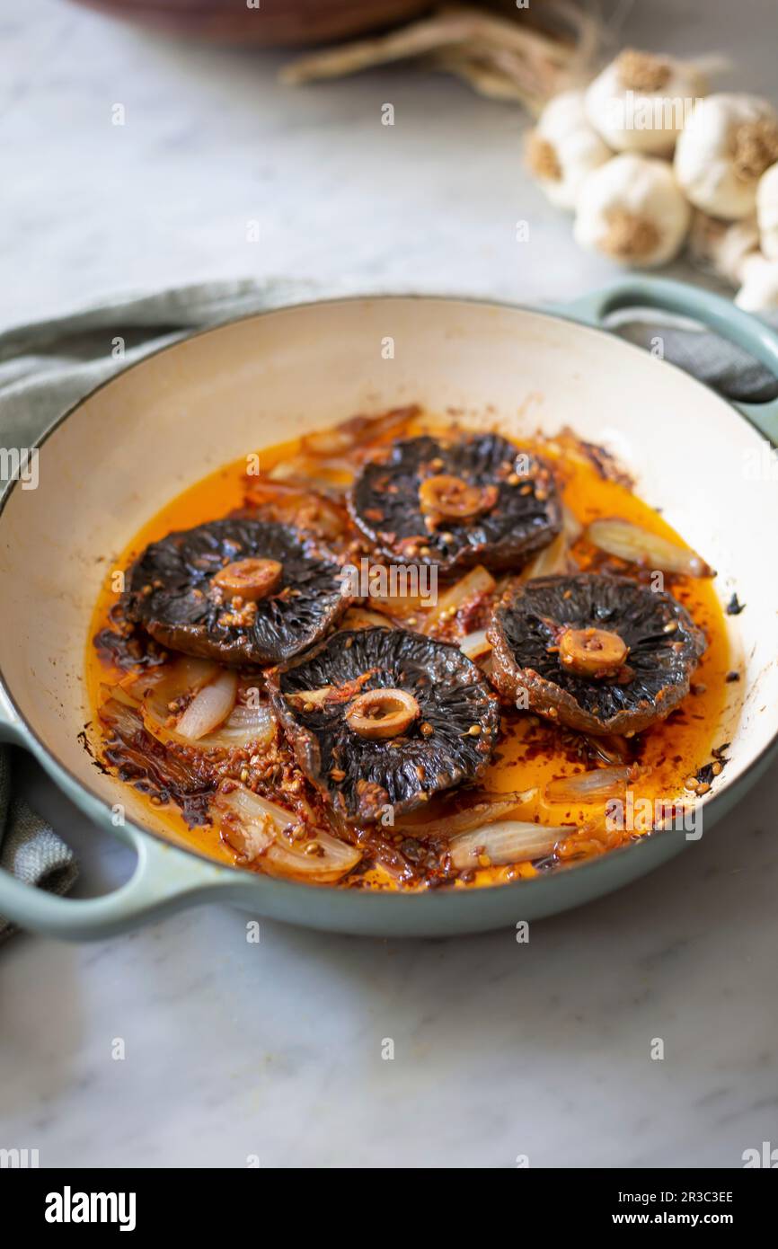 Roasted black mushrooms Stock Photo Alamy