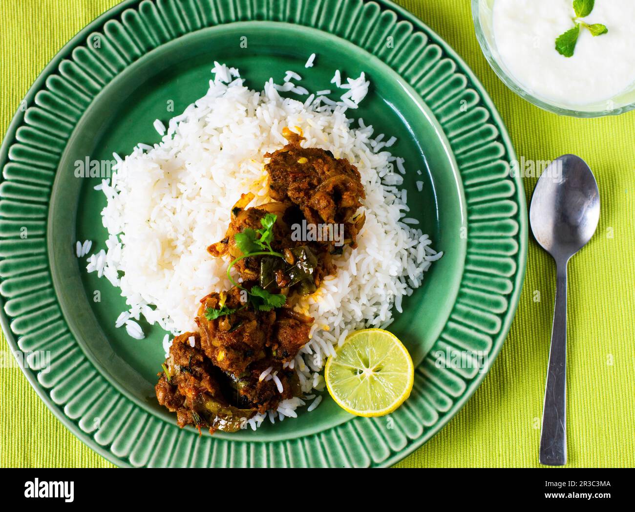Indian chicken curry with rice Stock Photo - Alamy