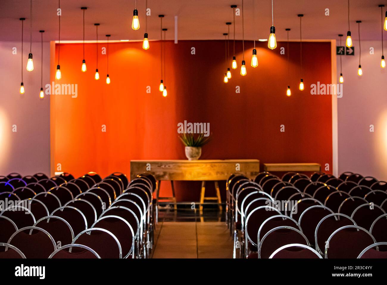 Empty chairs in large Conference hall for Corporate Convention Stock