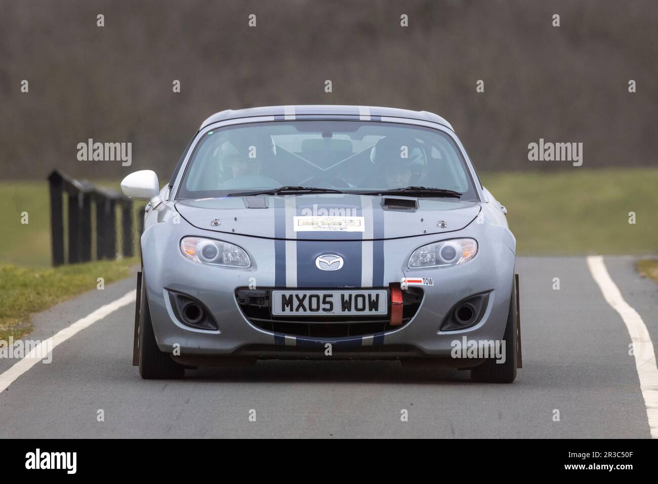 Nigel and Catherine Brain in their Mazda MX5 during the 2023 Snetterton Stage Rally, Norfolk, UK. Stock Photo