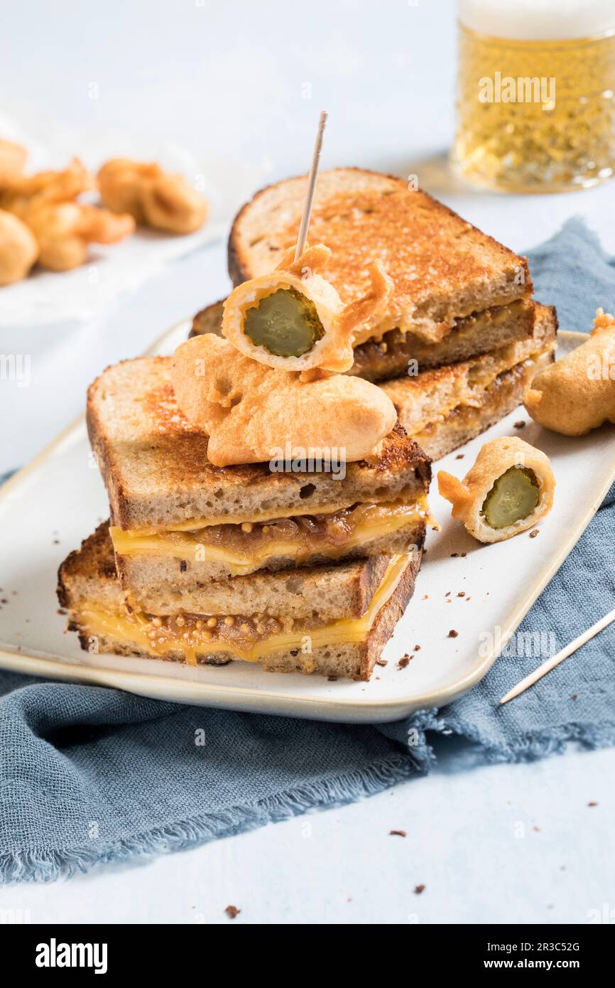 Grilled Cheese with onion jam and pickles Stock Photo Alamy