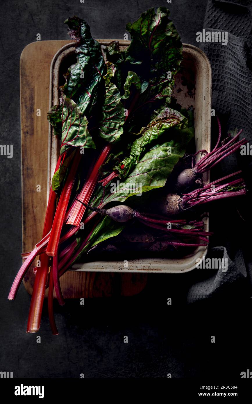 Still life with fresh chard and beetroot Stock Photo