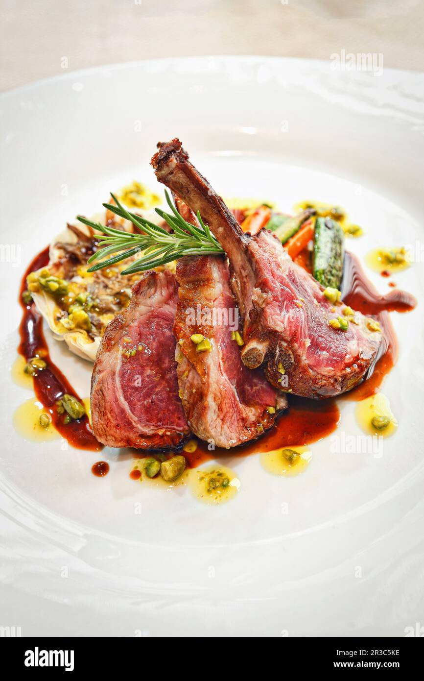 Lamb chops with balsamic vinegar and rosemary Stock Photo Alamy
