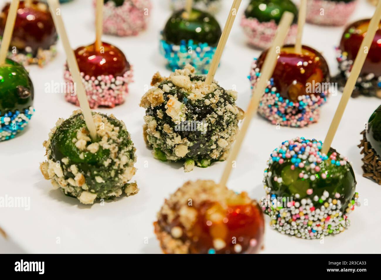 Tiny toffee apples as dessert snacks at corporate event Stock Photo Alamy