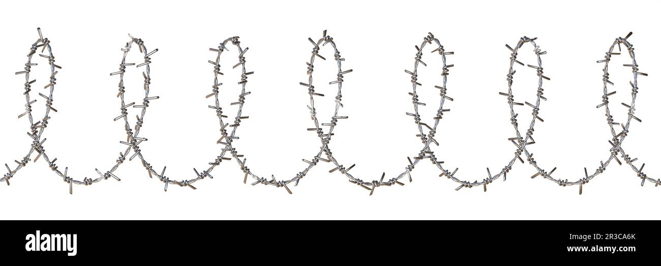 Barbed wire fence 3D rendering illustration isolated on white ...