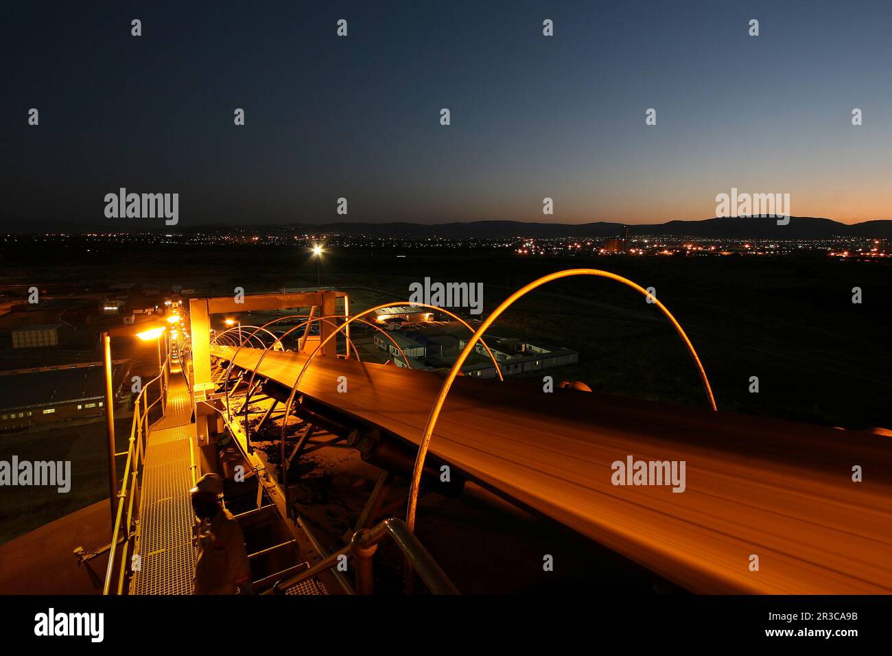 Mining silo and conveyor belts on platinum mine Stock Photo