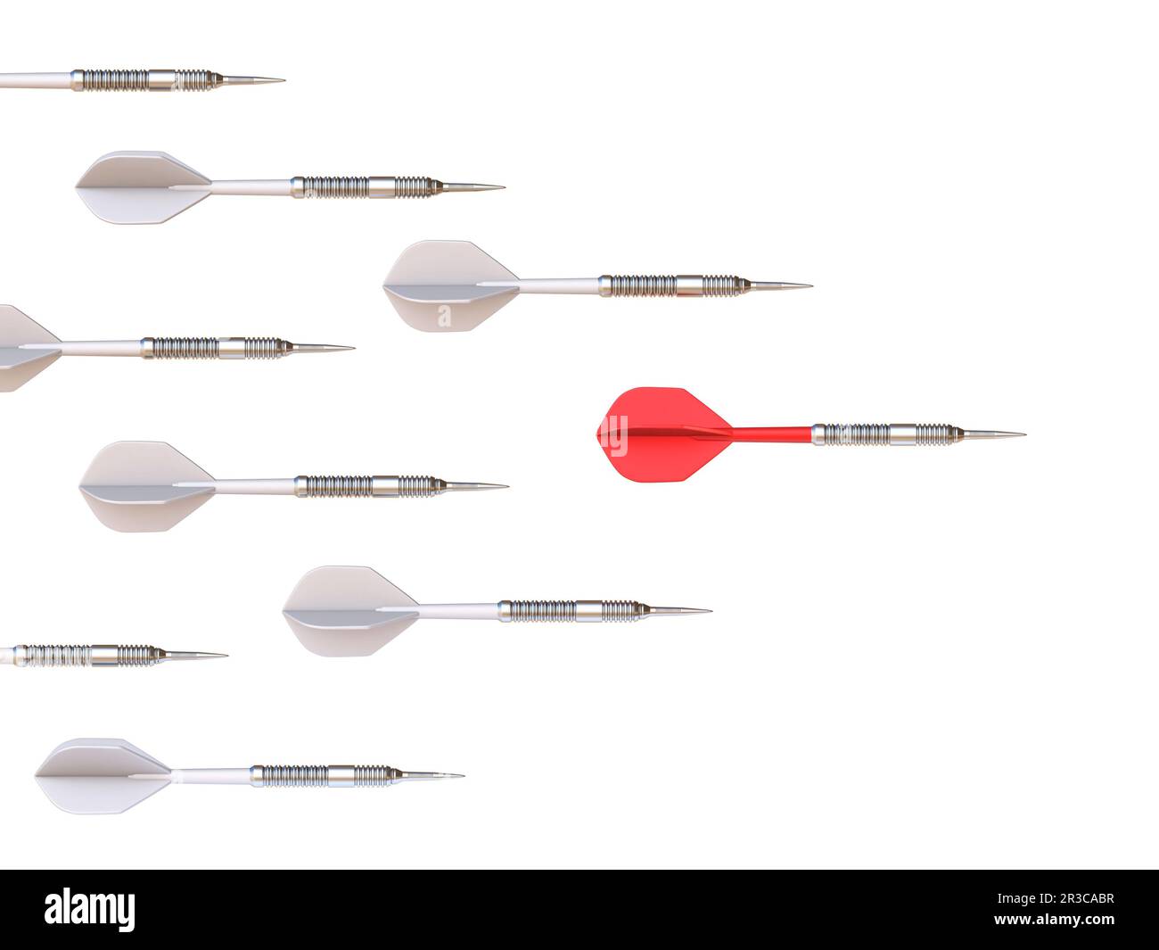 Red and white flying darts 3D rendering illustration isolated on white