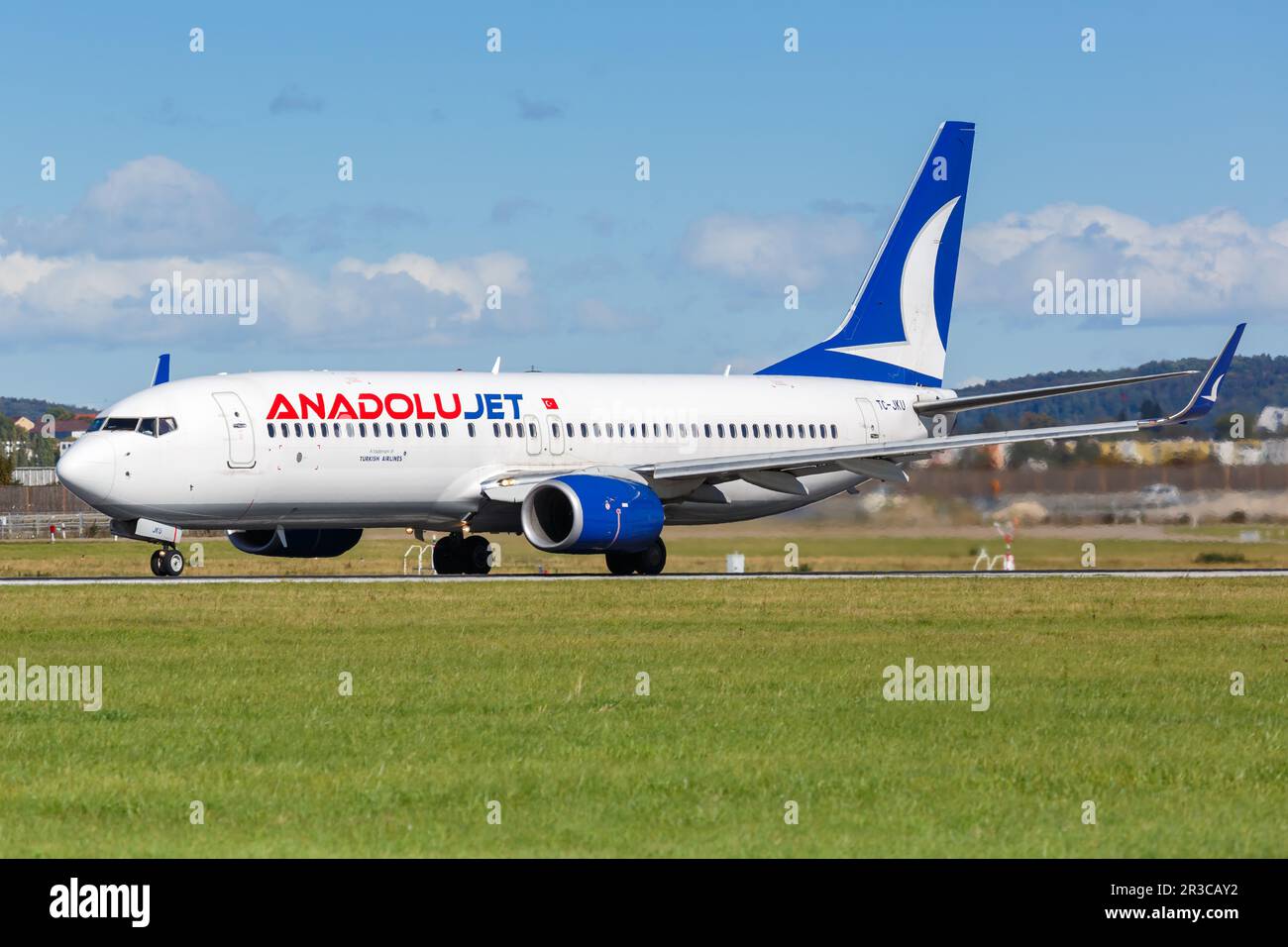 AnadoluJet Boeing 737-800 Aircraft Stuttgart Airport Stock Photo