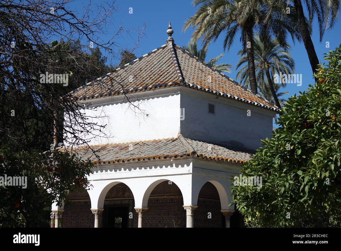 Pavilion of Charles V, Real Alcazar Garden, Seville Stock Photo
