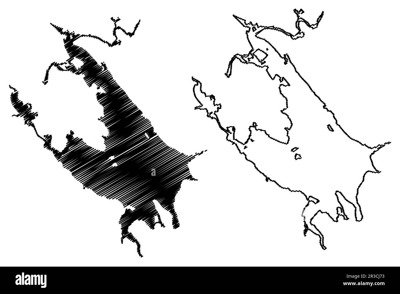 Rybinsk Reservoir (Russia, Russian Federation, Volga River) map vector ...