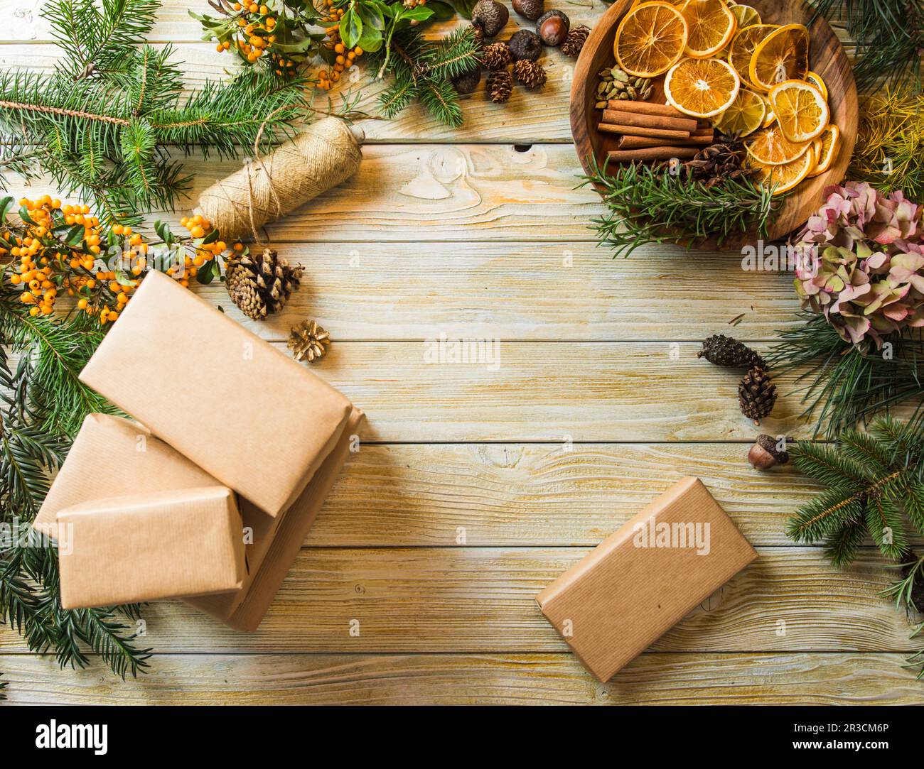 Handmade of Christmas eco gifts from natural materials Stock Photo - Alamy