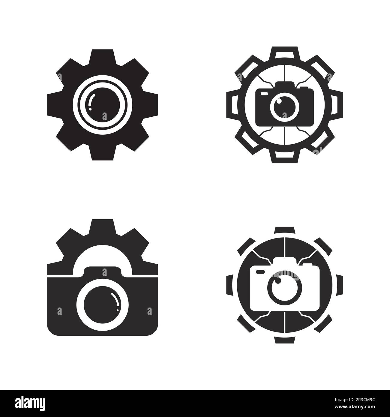 photography camera logo icon vector design template isolated on black background Stock Vector