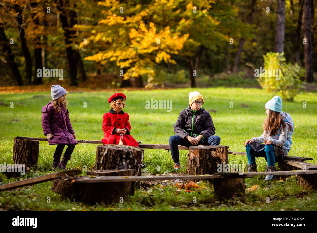 The children outdoors keep a social distance during an epidemic Stock ...