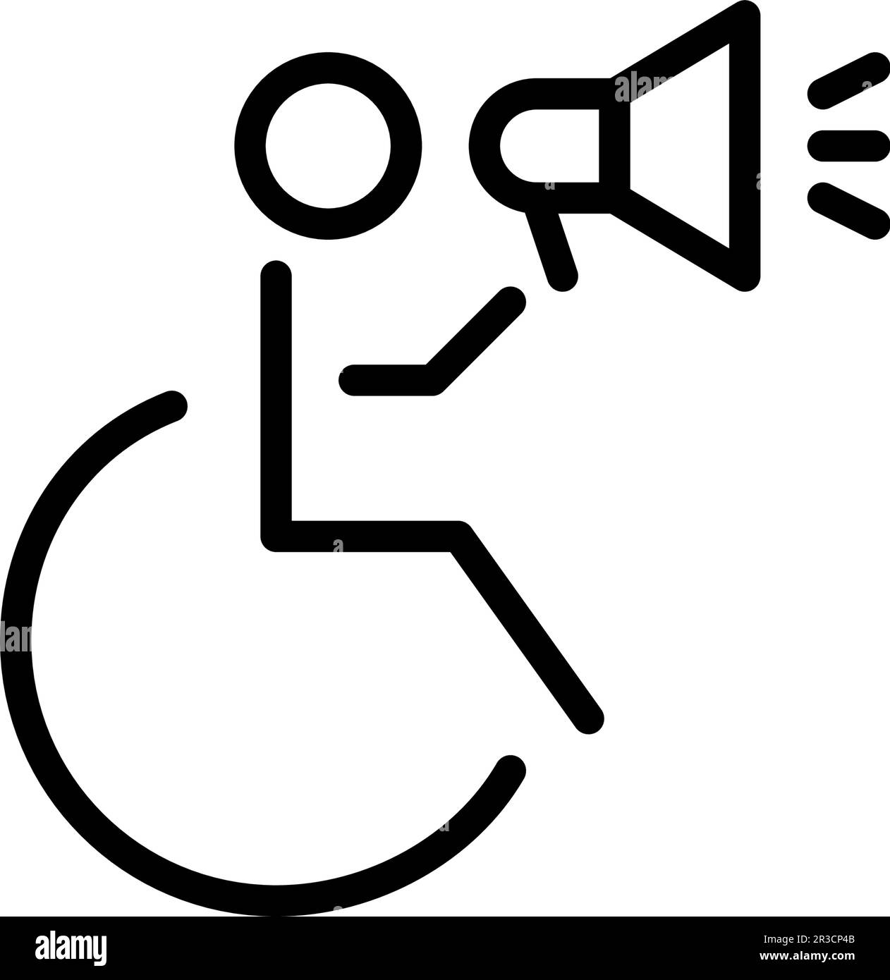 Person with disabilities holding loudspeaker. Activism, fighting for human rights. Pixel perfect, editable stroke Stock Vector