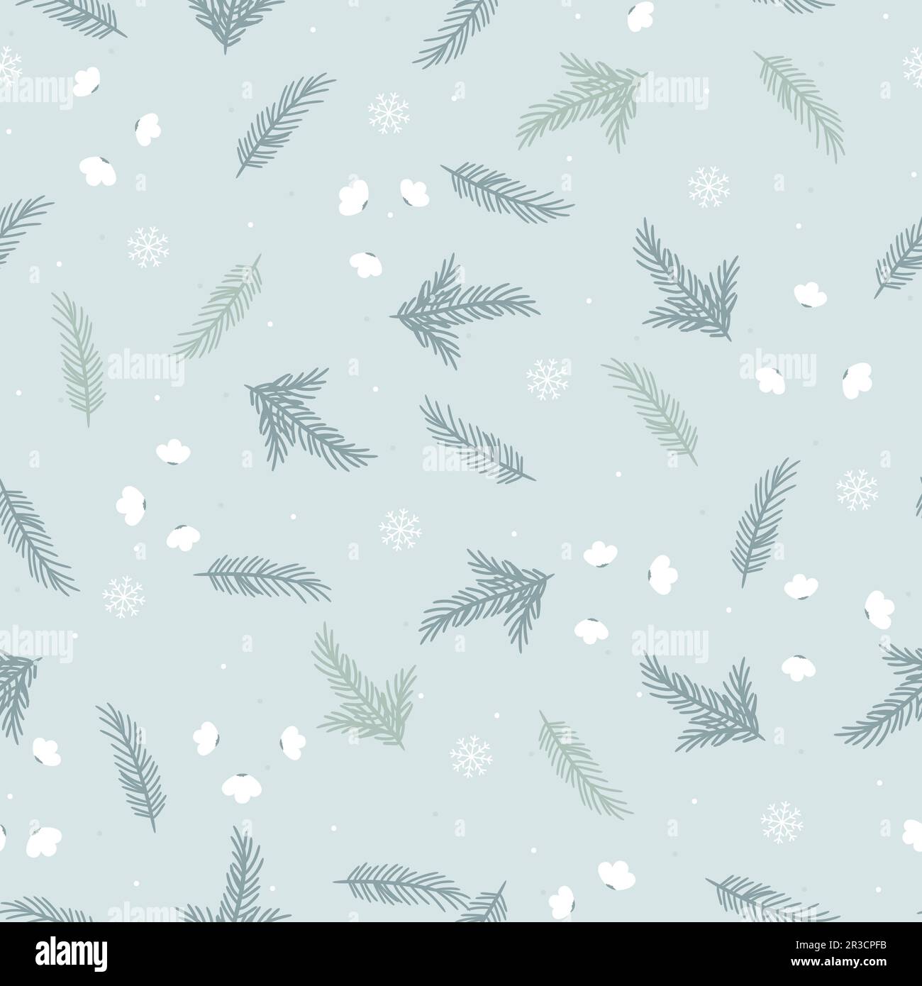 Simple christmas seamless pattern with white flowers and twig pine Stock Vector