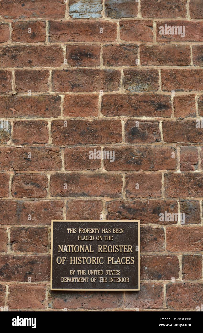 A closeuup of the brick facade of a 19th century home in the historic ...