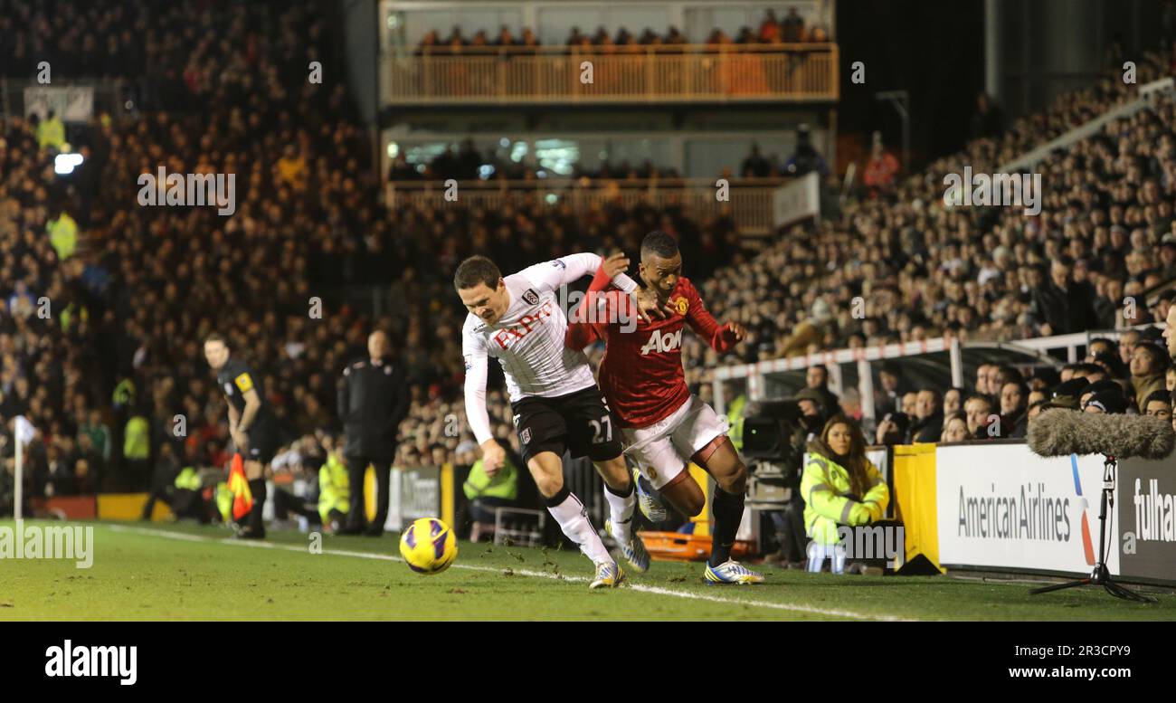 Fulham's Sascha Riether battles with Manchester United's Nani. Manchester United beat Fulham 1:0Fulham 02/02/13 Fulham V Manchester United  02/02/13 T Stock Photo