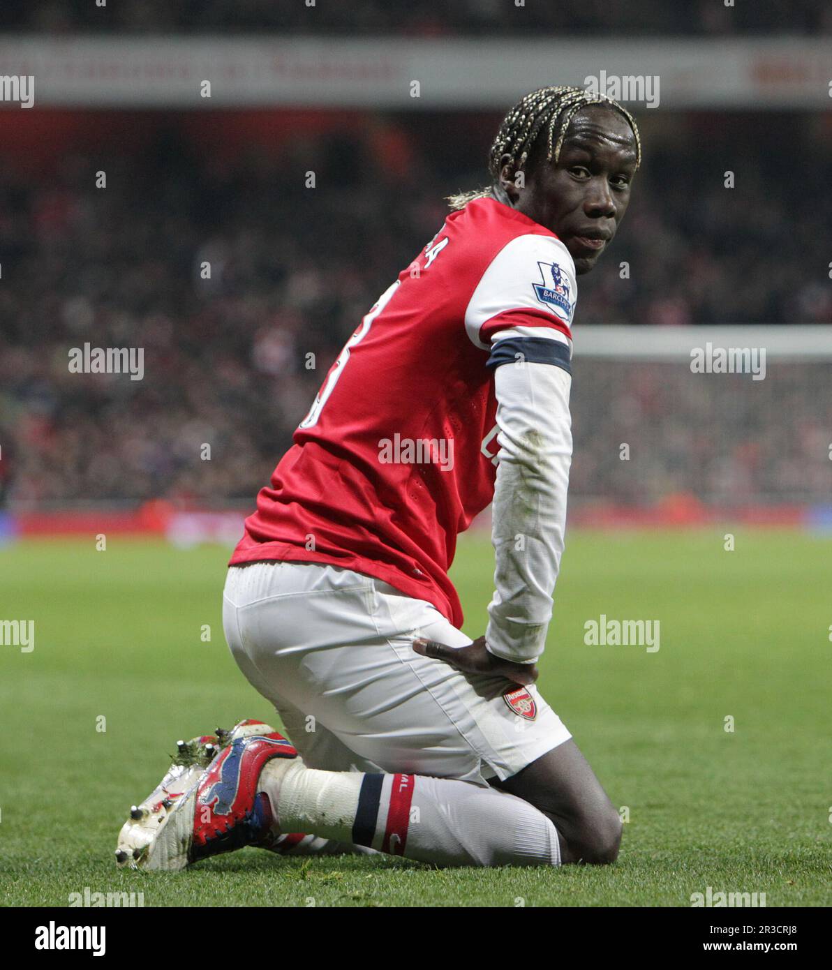 Arsenal's Bacary Sagna gets fouled and looks back at the fans. Man City beat Arsenal 2:0Arsenal 13/01/13 Arsenal V Manchester City 13/01/13 The Premie Stock Photo