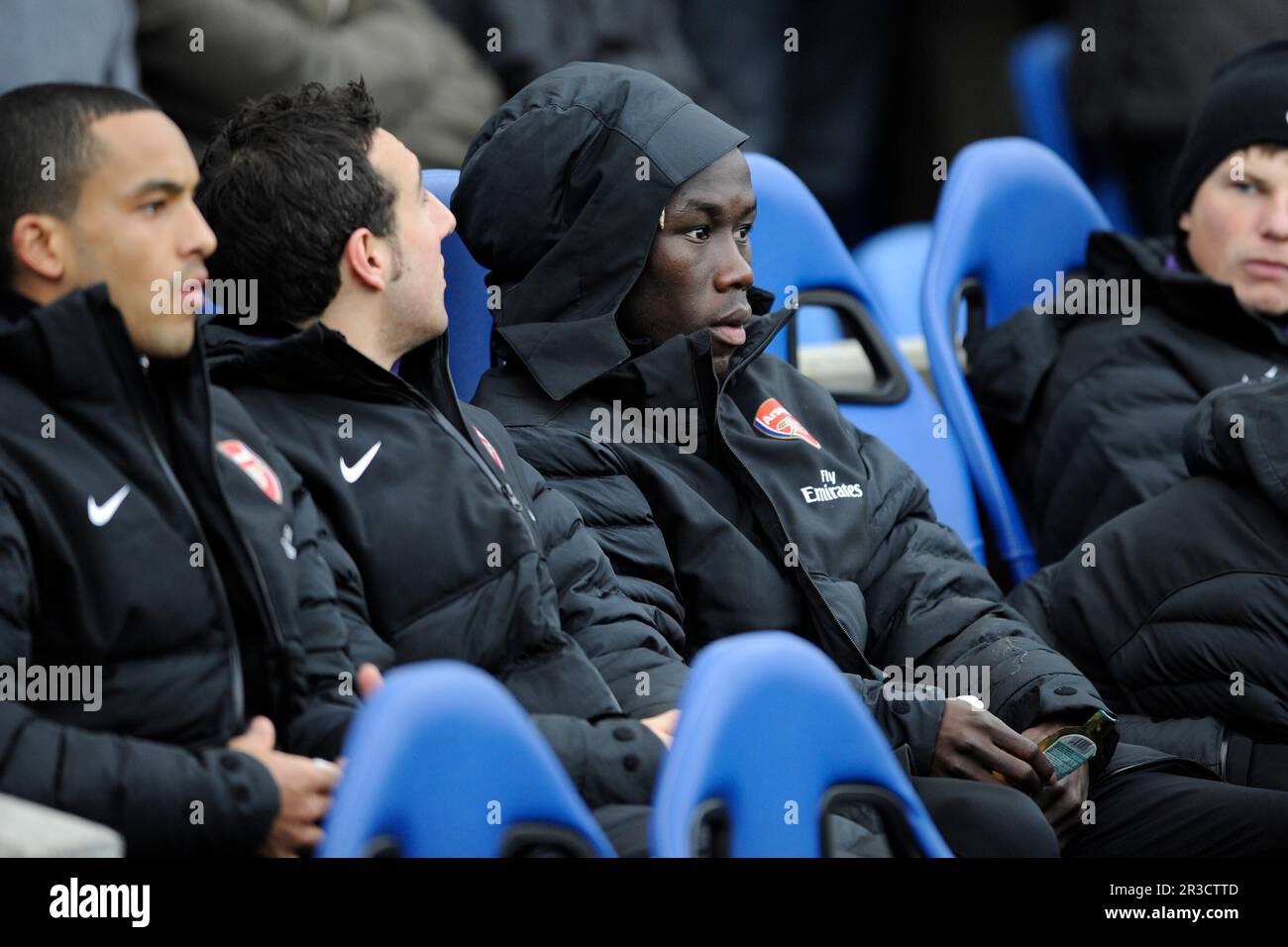 Bacary Sagna of Arsenal starts on the bench during the FA Cup 4th Round match between Brighton & Hove Albion and Arsenal at the American Express Commu Stock Photo