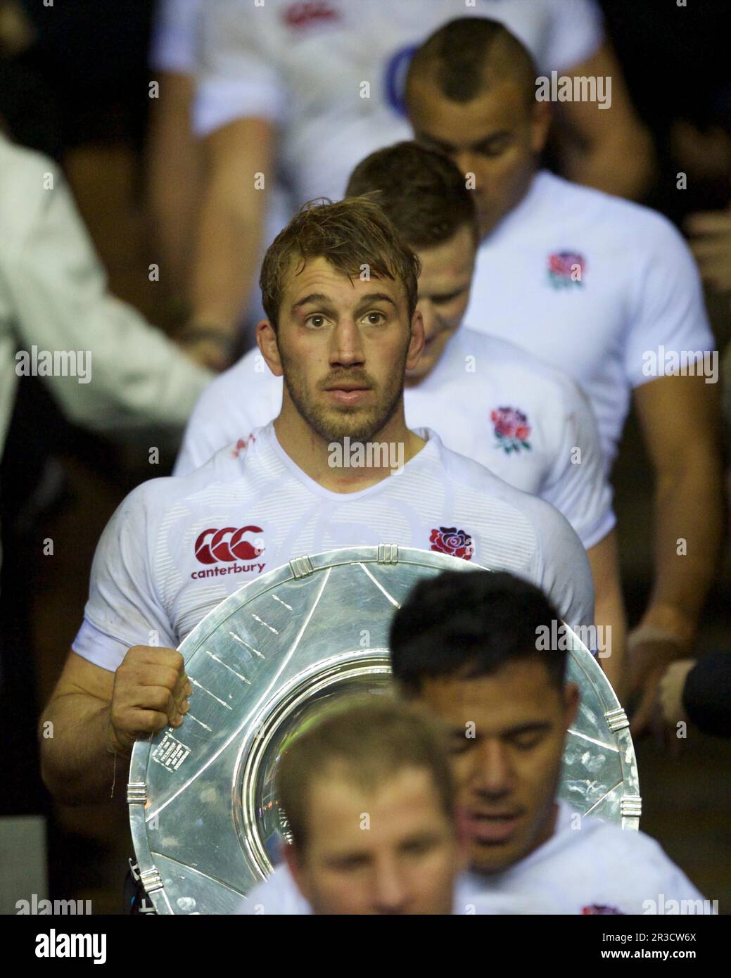 Chris Robshaw of England with team mates after winning the Hilary Shield between England and New Zealand at Twickenham on Saturday 01 December 2012 (P Stock Photo