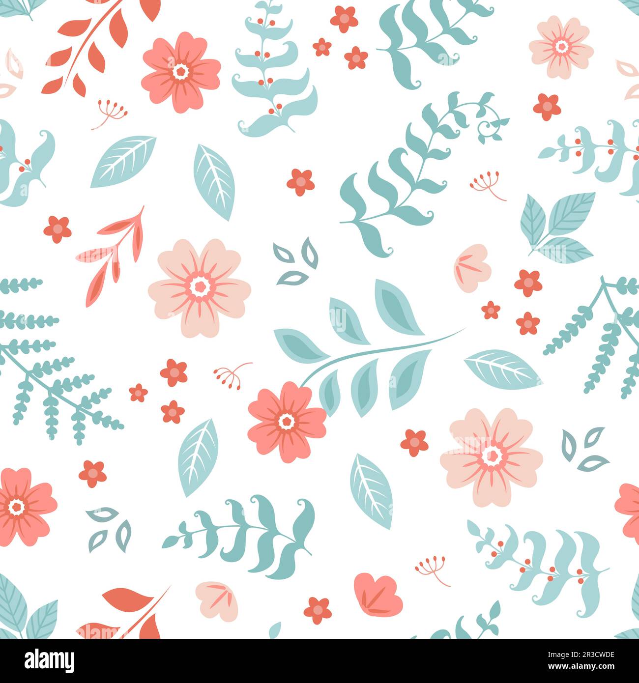 Hand-drawn floral seamless pattern with flowers, branches, berries and ...