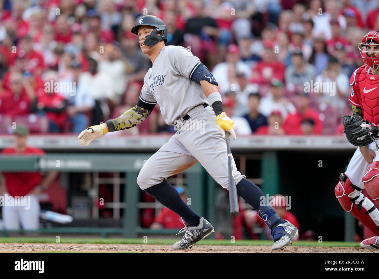 New York Yankees' Aaron Judge bats in a baseball game against the
