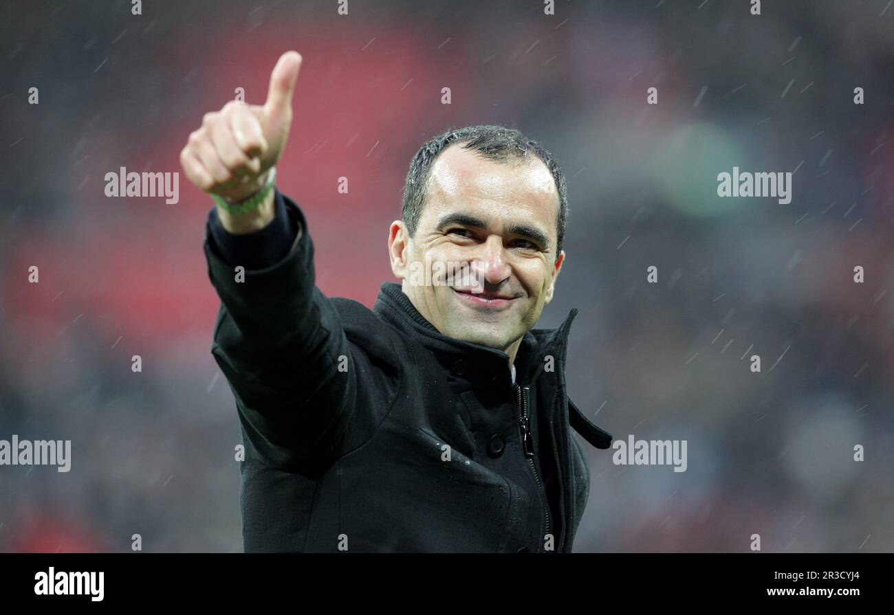 Wigan Athletic's Manager Roberto Martinez celebrates after Wigan beat Millwall 2:0Millwall 04/04/13 Millwall V Wigan Athletic  04/04/13 FA Cup Semi Fi Stock Photo