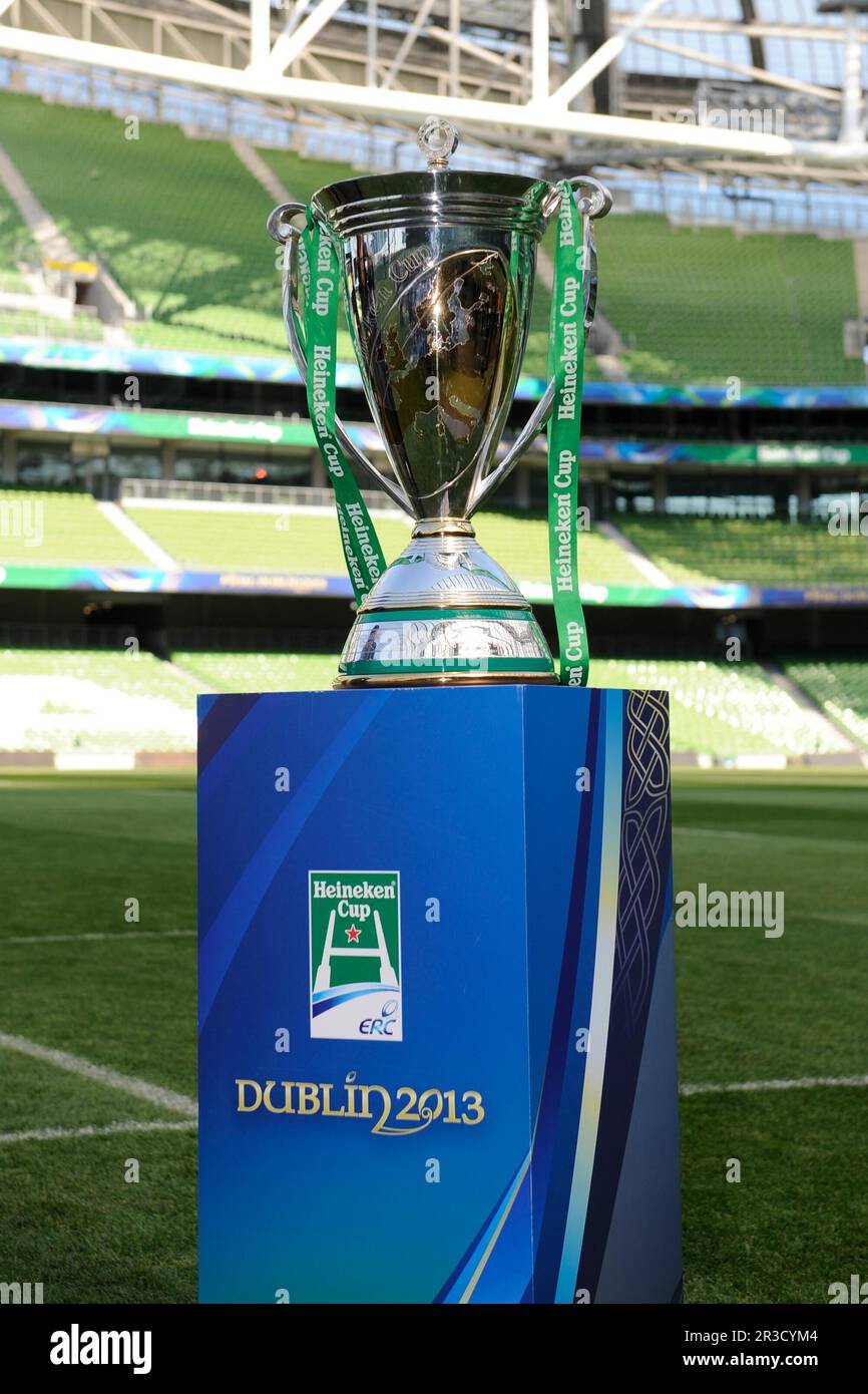 The Heineken Cup Trophy on display at the Captain's Run press