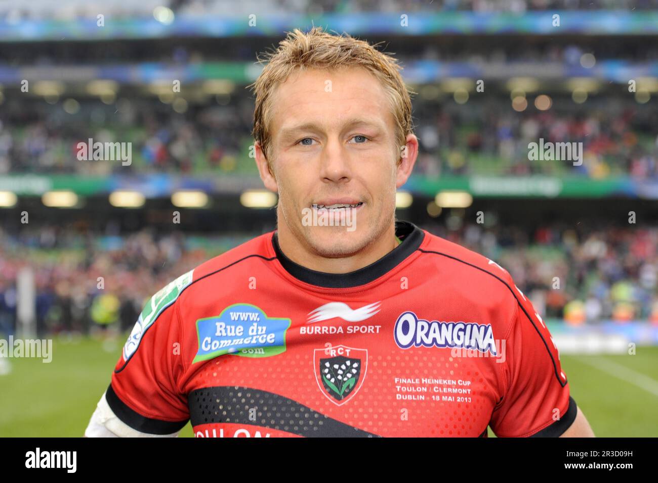 Jonny Wilkinson of RC Toulon enjoys the moment after winning the Heineken Cup Final between ASM Clermont Auvergne and RC Toulon at the Aviva Stadium, Stock Photo