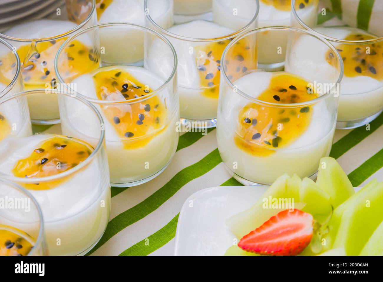 Breakfast yogurt and fruit salad at Spring Festival picnic event Stock Photo