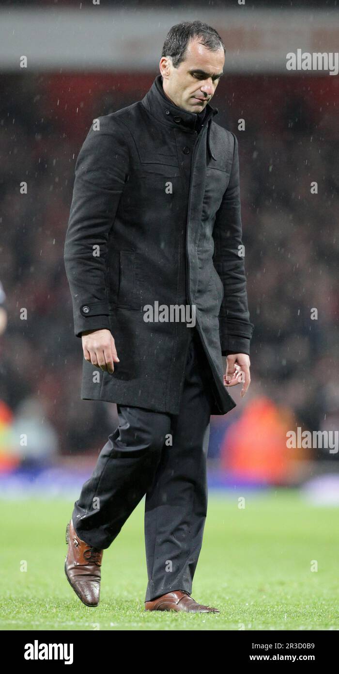 Wigan Athletic's Manager Roberto Martinez walks to the fans at the end of the game. Arsenal beat Wigan 4:1/ Wigan are relegated.Arsenal 14/05/13 Arsen Stock Photo