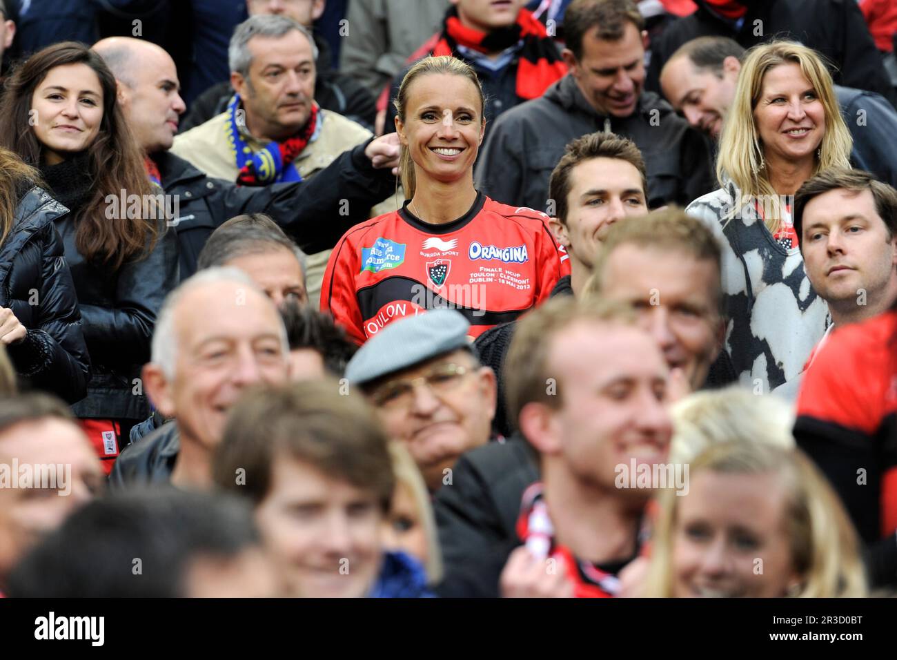 An RC Toulon fan quietly enjoying the moment ayer winning the Heineken Cup Final between ASM Clermont Auvergne and RC Toulon at the Aviva Stadium, Dub Stock Photo