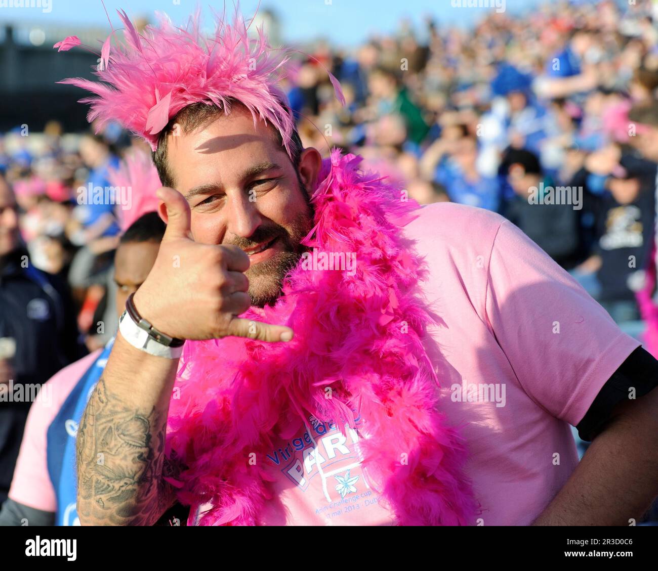 A Stade Francais fan before the kick off of the Amlin Challenge Cup