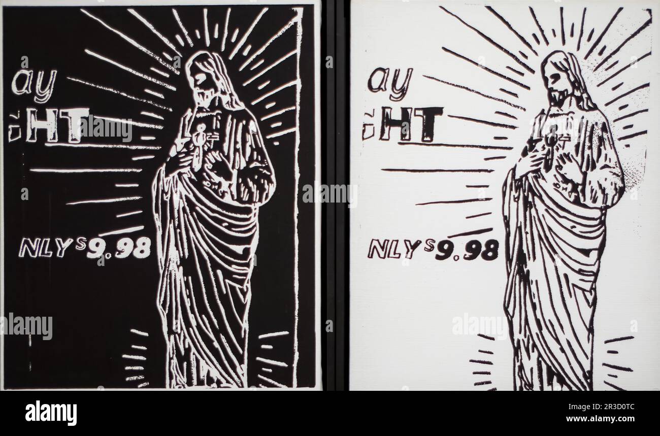 Christ $9.98 (negative and positive), Andy Warhol, Acrylic paint and silkscreen on 2 canvases, 1985-86. On show at Tate Modern, London, UK. Stock Photo