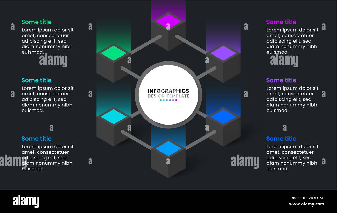 Infographic template with 6 options or steps. Dark Cube. Can be used for workflow layout, diagram, banner, webdesign. Vector illustration Stock Vector