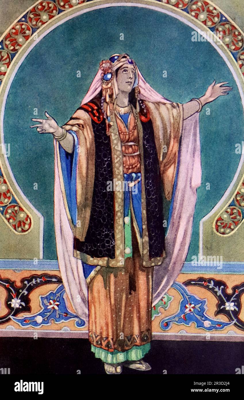 By Rene Bull. A man with outstretched arms, in ornate clothing. From The Rubaiyat of Omar Khayyam. Stock Photo
