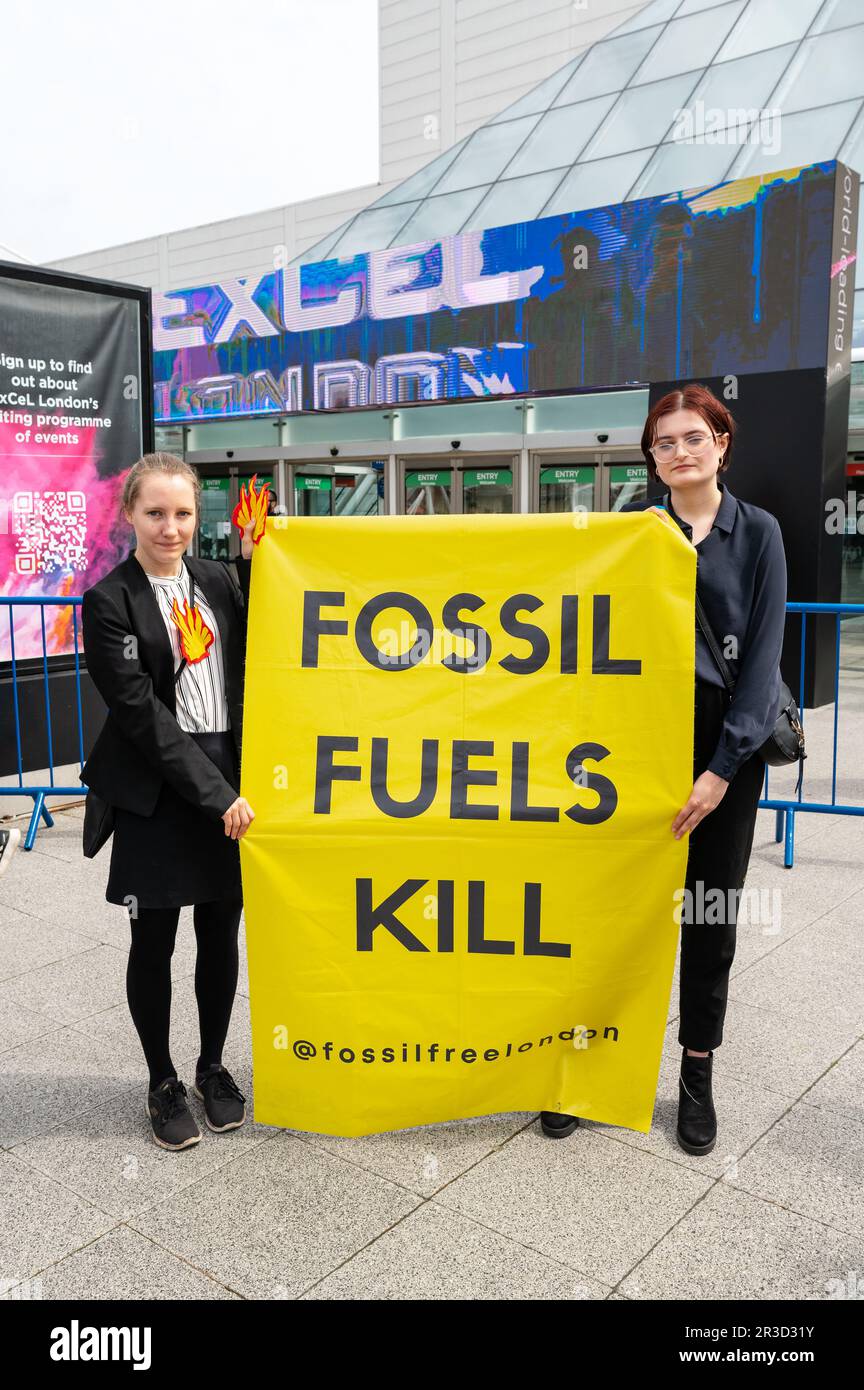 London, UK. 23 May 2023. Climate campaigners from Fossil Free London ...