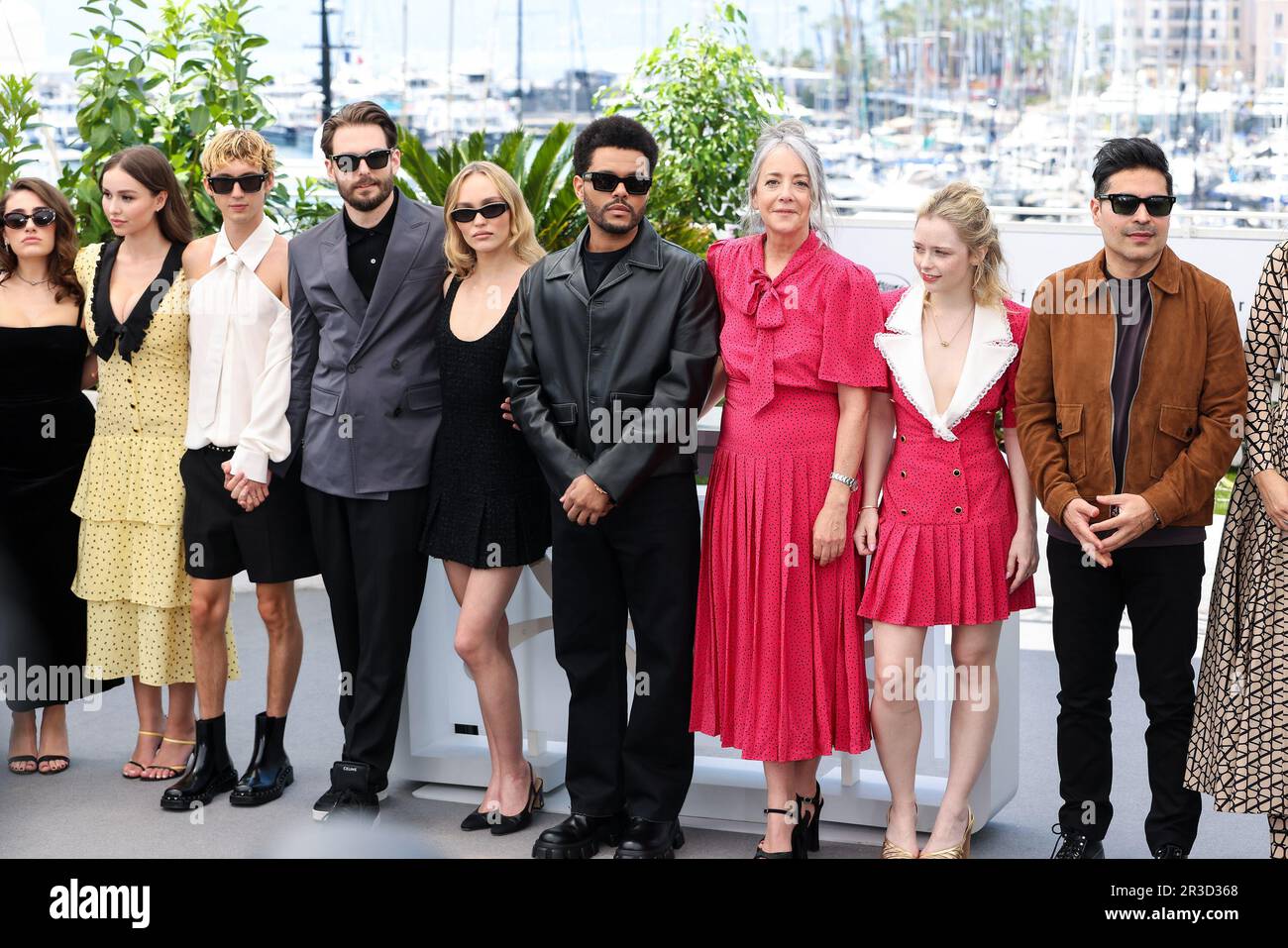 Cannes, France. 23rd May, 2023. CANNES - MAY 23: Jennie Ruby Kim, Rachel Sennott, Sophie Mudd, Troye Sivan, Director Sam Levinson, Lily-Rose Depp, Abel Makkonen Tesfaye aka The Weeknd, Jane Adams, Suzanna Son, Reza Fahim, Ashley Levinson and Da'vine Joy Randolph on the 'THE IDOL' Photocall during the 76th Cannes Film Festival on May 23, 2023 at Palais des Festivals in Cannes, France. (Photo by Lyvans Boolaky/ÙPtertainment/Sipa USA) Credit: Sipa USA/Alamy Live News Stock Photo