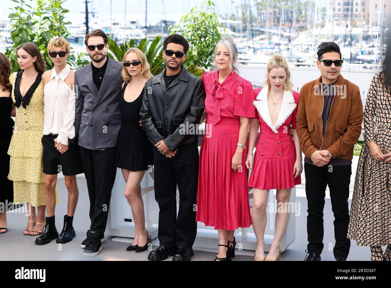 Cannes, France. 23rd May, 2023. CANNES - MAY 23: Jennie Ruby Kim, Rachel Sennott, Sophie Mudd, Troye Sivan, Director Sam Levinson, Lily-Rose Depp, Abel Makkonen Tesfaye aka The Weeknd, Jane Adams, Suzanna Son, Reza Fahim, Ashley Levinson and Da'vine Joy Randolph on the 'THE IDOL' Photocall during the 76th Cannes Film Festival on May 23, 2023 at Palais des Festivals in Cannes, France. (Photo by Lyvans Boolaky/ÙPtertainment/Sipa USA) Credit: Sipa USA/Alamy Live News Stock Photo