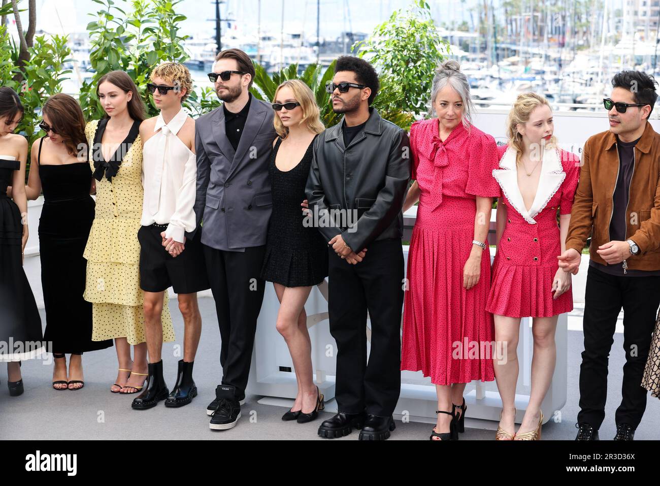 Cannes, France. 23rd May, 2023. CANNES - MAY 23: Jennie Ruby Kim, Rachel Sennott, Sophie Mudd, Troye Sivan, Director Sam Levinson, Lily-Rose Depp, Abel Makkonen Tesfaye aka The Weeknd, Jane Adams, Suzanna Son, Reza Fahim, Ashley Levinson and Da'vine Joy Randolph on the 'THE IDOL' Photocall during the 76th Cannes Film Festival on May 23, 2023 at Palais des Festivals in Cannes, France. (Photo by Lyvans Boolaky/ÙPtertainment/Sipa USA) Credit: Sipa USA/Alamy Live News Stock Photo