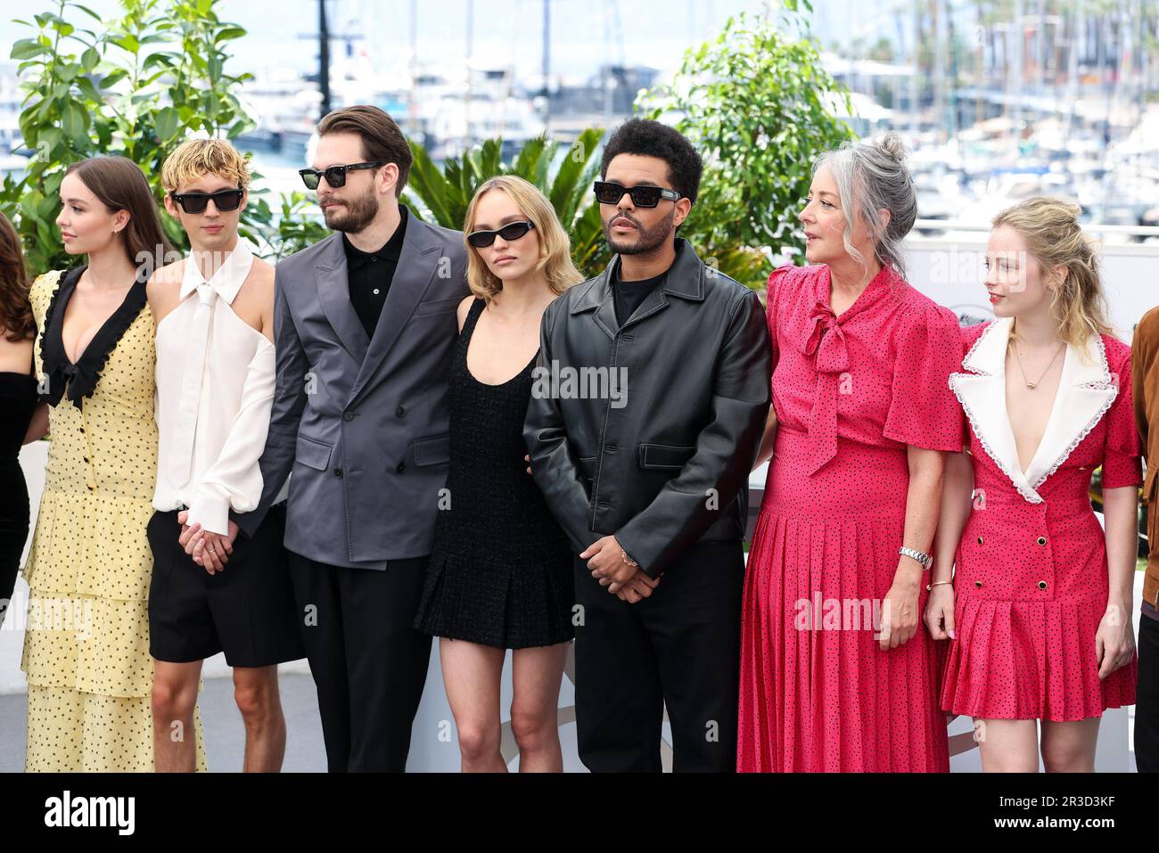 Cannes, France. 23rd May, 2023. CANNES - MAY 23: Jennie Ruby Kim, Rachel Sennott, Sophie Mudd, Troye Sivan, Director Sam Levinson, Lily-Rose Depp, Abel Makkonen Tesfaye aka The Weeknd, Jane Adams, Suzanna Son, Reza Fahim, Ashley Levinson and Da'vine Joy Randolph on the 'THE IDOL' Photocall during the 76th Cannes Film Festival on May 23, 2023 at Palais des Festivals in Cannes, France. (Photo by Lyvans Boolaky/ÙPtertainment/Sipa USA) Credit: Sipa USA/Alamy Live News Stock Photo