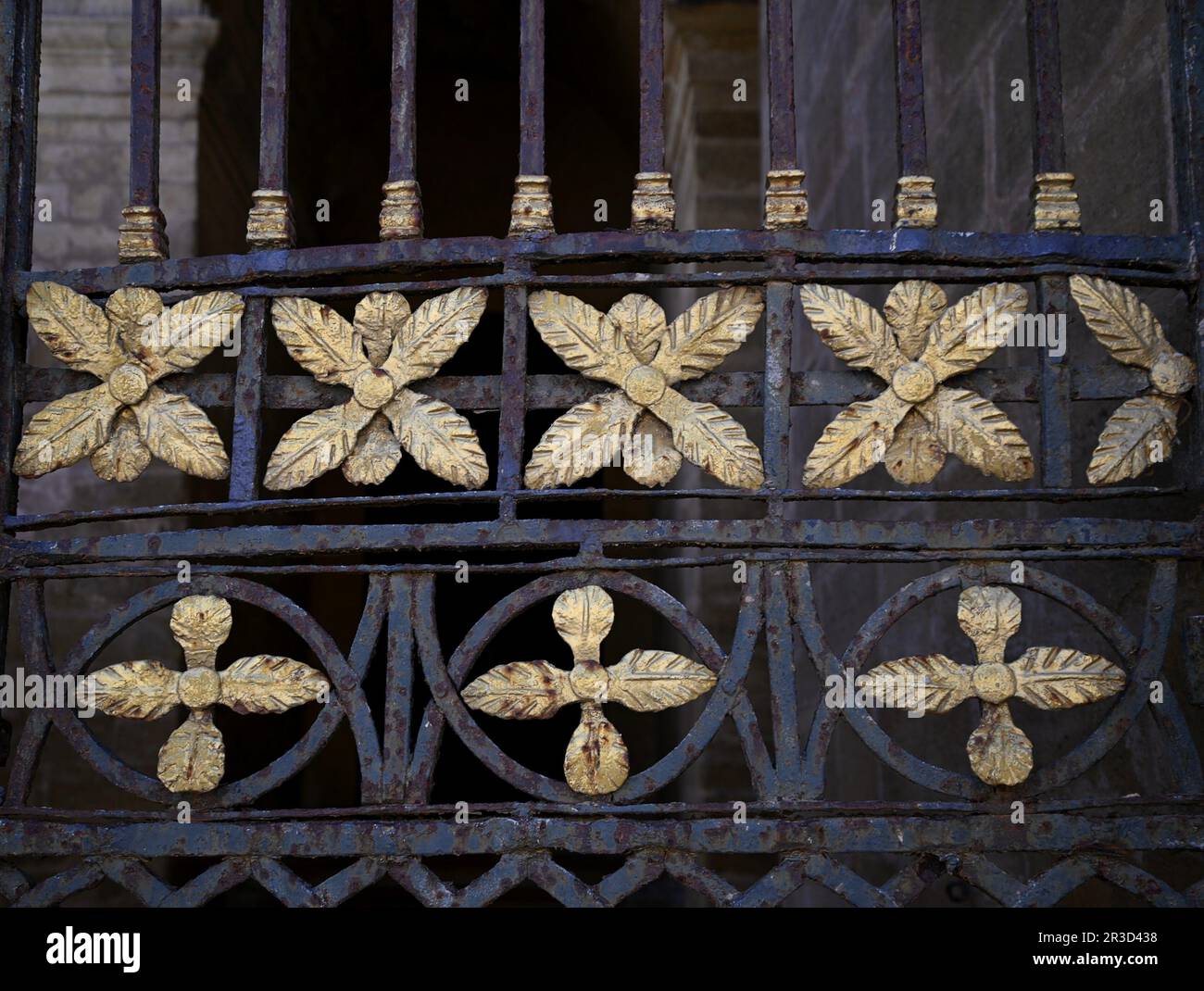Handcrafted wrought iron entrance gate detail of the Baroque style ...