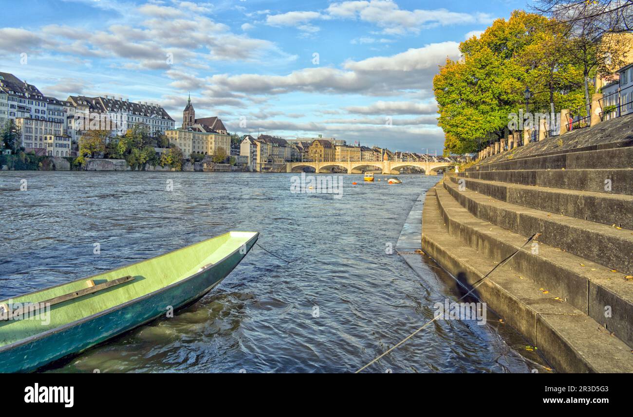 Enjoy autumn on the banks of the Rhine in Basel. Switzerland Stock Photo