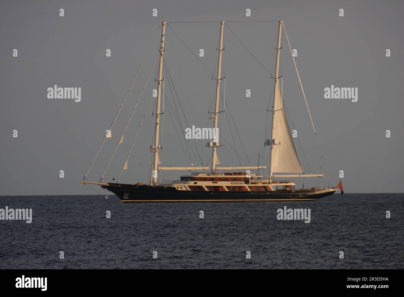 The three mast sailing yacht Eos owned by media movie mogul Barry Dillman anchored in the Bay of Palma Majorca Mallorca Stock Photo