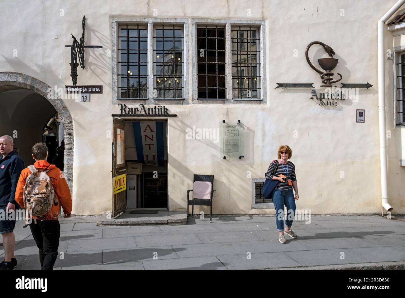 The 'Raeapteek' Town Hall Pharmacy, oldest pharmacy in Europe, in old town Tallinn, Estonia Stock Photo