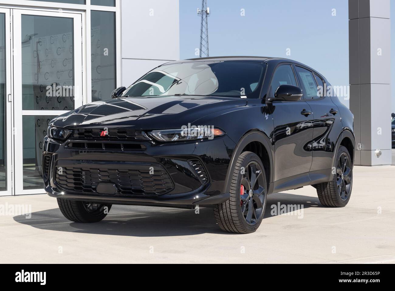 Tipton - Circa May 2023: Dodge Hornet display at a dealership. Dodge offers the Hornet in R/T, GT, and Plus models. Stock Photo